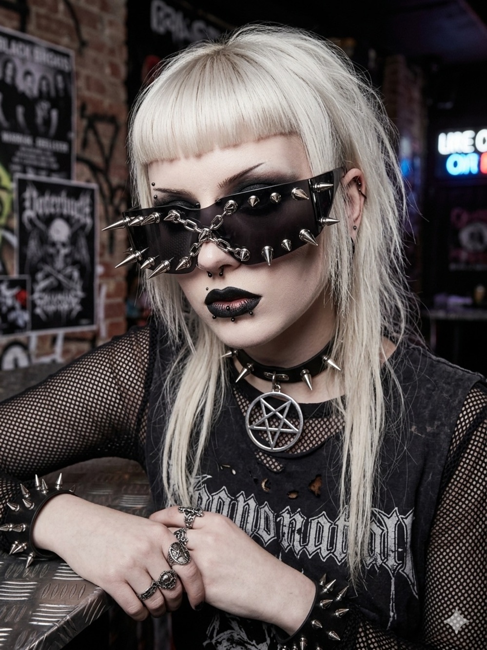 Black Spiked Gothic Sunglasses - Unbranded